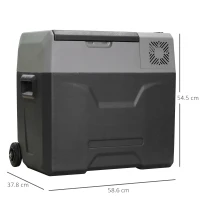 HOMCOM Frigo per Auto da 50L con Pannello Touch, Maniglia e 2 Ruote, in Alluminio e Plastica, 58.6x37.8x54.5 cm, Grigio(m-3)