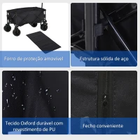 Outsunny Carrinho de Transporte Dobrável com Rodas Giratórias 360° e Guiador Ajustável 59-89 cm para Campismo Praia 108x55x61-91 cm Preto(m-5)
