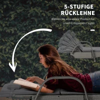 Outsunny Sonnenliege Gartenliege Tisch 3er-Set Gartenmöbel, Polyrattan+Metall Grau+Dunkelgrau(m-5)