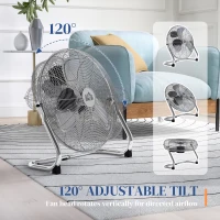 HOMCOM 20 Inches Chrome Metal Floor Fan, High Velocity 3-Speed Home Gym with Adjustable Head, Portable Desk & Table Fan Air Circulator for Home Office, Powerful Airflow, Quiet Operation(m-5)