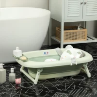 AIYAPLAY Babybadewanne, faltbar, rutschfester Boden, Elefanten-Badekissen, 86 x 53 x 25,5 cm, Grün(m-2)