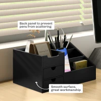 HOMCOM Desk Organiser Holder, Bamboo Multi-Function Storage Caddy with 7 Storage Compartments and 2 Drawers for Home Office Stationary Supplies, Black(m-6)