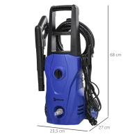 DURHAND Hidrolimpiadora 1600W Caudal 432 L/h Bomba de Aluminio Presión de 130 Bar Manguera 6m Incluye Cepillo 23.5x27x68 cm Azul(m-3)