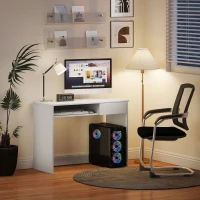 HOMCOM 100cm Compact Computer Desk with Keyboard Tray, Home Office Desk with Drawer for Bedroom Study, White(m-7)