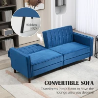 HOMCOM Velvet-Feel Three-Seater Sofa Bed - Blue(m-4)