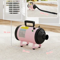 PawHut 2200W Dog Hair Dryer with Adjustable Temperature & Velocity, 3 Different Nozzles, Pink(m-3)