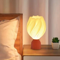 HOMCOM Lámpara de Mesa LED 3D con Diseño de Pétalos Luz Cálida para Mesita de Noche y Escritorio Ø16,5x28 cm Blanco y Teja(m-6)