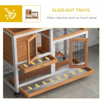 PawHut Wooden Indoor Hutch Elevated Cage w/ Wheel, Run, Yellow(m-6)