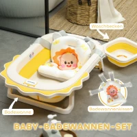 AIYAPLAY Babybadewanne mit Waschbecken, faltbar, rutschfester Boden, komfortables Badekissen, Gelb(m-4)