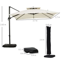 Outsunny Ombrellone a Sbalzo a Doppia Copertura con Manovella, Base a Croce e Pesi, 268x268x265 cm, Beige(m-3)