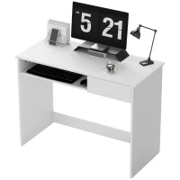 HOMCOM 100cm Compact Computer Desk with Keyboard Tray, Home Office Desk with Drawer for Bedroom Study, White(m-11)