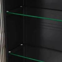 3-türiger Wandmontierter Glasschrank mit Gewölbtem Design, Vielseitiger Stauraum, 90×20×70 cm, Schwarz(m-9)