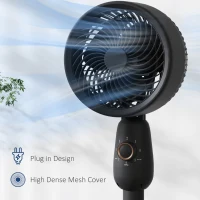 HOMCOM Pedestal Fan, Powerful Air Circulator, 12 Inch Floor Standing Fan with 3 Speed Settings, Oscillating Function for Bedroom, Home and Office, Black(m-6)