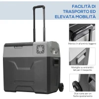 HOMCOM Frigo per Auto da 50L con Pannello Touch, Maniglia e 2 Ruote, in Alluminio e Plastica, 58.6x37.8x54.5 cm, Grigio(m-6)