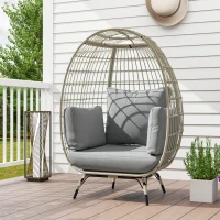 Outsunny Rattan Egg Chair with Cushions and Pillows, Charcoal Grey(m-2)