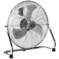 HOMCOM 20 Inches Chrome Metal Floor Fan, High Velocity 3-Speed Home Gym with Adjustable Head, Portable Desk & Table Fan Air Circulator for Home Office, Powerful Airflow, Quiet Operation(m-10)