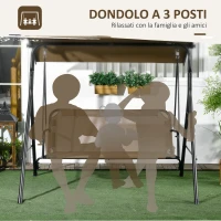 Outsunny Dondolo da Giardino 3 Posti con Copertura Regolabile, in Acciaio e Poliestere, 172x110x153 cm, Marrone e Grigio(m-6)