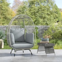 Outsunny Rattan Egg Chair with Cushions and Pillows, Charcoal Grey(m-8)