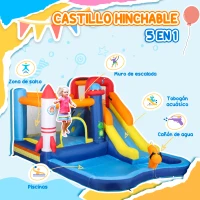 AIYAPLAY Castillo Hinchable 5 en 1 con Tobogán Piscina de Chapoteo y Cañón de Agua con Inflador de 550W y Bolsa de Transporte(m-4)