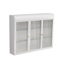 3-türiger Wandmontierter Glasschrank mit Gewölbtem Design, Vielseitiger Stauraum, 90×20×70 cm, Weiß