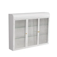 3-türiger Wandmontierter Glasschrank mit Gewölbtem Design, Vielseitiger Stauraum, 90×20×70 cm, Weiß(m-1)
