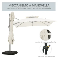 Outsunny Ombrellone a Sbalzo a Doppia Copertura con Manovella, Base a Croce e Pesi, 268x268x265 cm, Beige(m-7)