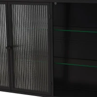 3-türiger Wandmontierter Glasschrank mit Gewölbtem Design, Vielseitiger Stauraum, 90×20×70 cm, Schwarz(m-8)