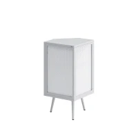 Eckschrank mit Metall Glas Glastür Verstellbarem Regal und Modern Design für Wohnzimmer 80 cm Höhe Weiß(m-11)