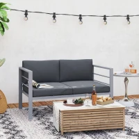 Outsunny Two-Seater Aluminium Garden Sofa - Grey(m-8)