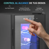 HOMCOM Nevera Vinos 6 Botellas 17L con Luz LED Interior Pantalla Táctil y Temperatura Regulable Negro(m-7)