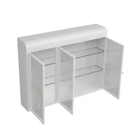 3-türiger Wandmontierter Glasschrank mit Gewölbtem Design, Vielseitiger Stauraum, 90×20×70 cm, Weiß(m-12)