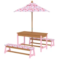 AIYAPLAY Kids Picnic Table Set with Removable & Foldable Umbrella, Cushions, Storage Boxes, Flamingo Theme, Pink(m-11)