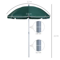 Outsunny Guarda-sol de praia Ø200 cm de diâmetro Telhado Inclinado Poste Destacável e pico inferior Verde(m-3)