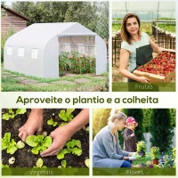 Outsunny Estufa Tipo Túnel 445x299x200cm com Porta Enrolável 6 Janelas Estufa para Cultivo de Plantas Verduras Branco(m-6)