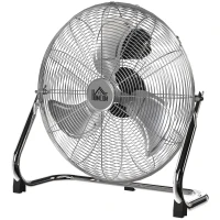 HOMCOM 20 Inches Chrome Metal Floor Fan, High Velocity 3-Speed Home Gym with Adjustable Head, Portable Desk & Table Fan Air Circulator for Home Office, Powerful Airflow, Quiet Operation(m-11)