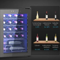 HOMCOM Kleiner Weinkühlschrank, Mini-Kühlschrank für 20 Flaschen, 53 Liter Kapazität, mit Glastür, LED-Beleuchtung, Schwarz(m-9)