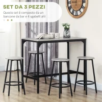 HOMCOM Set da Pranzo 5 Pezzi con Bancone da Bar 110x50x89.5 cm e Sgabelli Ø30x60.5 cm in Legno e Metallo Grigio e Nero(m-4)