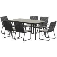 Outsunny Sitzgruppe 7-teilig Metall Essgruppe für 6 Personen Esstisch mit Tisch 6 Stühlen Esszimmergruppe Grau+Schwarz(m-1)