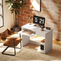 HOMCOM 100cm Compact Computer Desk with Keyboard Tray, Home Office Desk with Drawer for Bedroom Study, White(m-10)