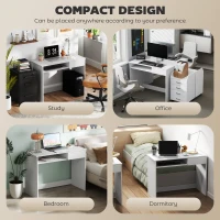 HOMCOM 100cm Compact Computer Desk with Keyboard Tray, Home Office Desk with Drawer for Bedroom Study, White(m-6)