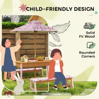 AIYAPLAY Kids Picnic Table Set with Removable & Foldable Umbrella, Cushions, Storage Boxes, Flamingo Theme, Pink(m-6)