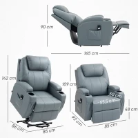 HOMCOM Fauteuil releveur électrique avec repose-pied dossier inclinable télécommande poches latérales et porte-gobelet gris(m-3)