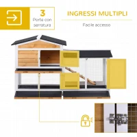PawHut Gabbia per Conigli da Esterno con Casetta, Rampa e Spazio Aperto Recintato, Giallo e Nero(m-4)