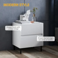 HOMCOM Simple Line Indented Two-Drawer Bedside Table Set of 2 - White(m-4)