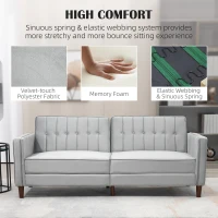 HOMCOM Modern Convertible Sofa Futon Velvet-Touch Tufted Couch Compact Loveseat with Adjustable Split Back, Light Grey(m-6)