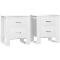 HOMCOM Bedside Table Set of 2 with 2 Drawers, Nightstands with Handles and Elevated Base, Side Tables for Bedroom, Living Room, White(m-1)