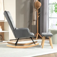 HOMCOM Akzentsessel mit Hocker, gepolstert, hohe Rückenlehne, Samtoptik, bis 150 kg, Dunkelgrau(m-6)