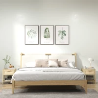 HOMCOM Bedside Table Set of 2 with Rattan Drawer, Rustic Side Tables with Storage Shelf for Bedroom, Living Room, Natural(m-10)