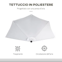 Outsunny Ombrellone da Terrazza a Mezzaluna con Apertura a Manovella e Palo a 2 Sezioni, 2.6x1.35 m, Bianco(m-7)