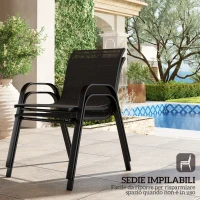 Outsunny Set da Giardino con Divano 2 Posti, 2 Poltrone Impilabili e Tavolino in Vetro, Nero(m-5)